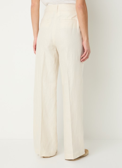 Pennyblack High waist loose fit pantalon van linnen met steekzakken  - achterkant gebroken wit
