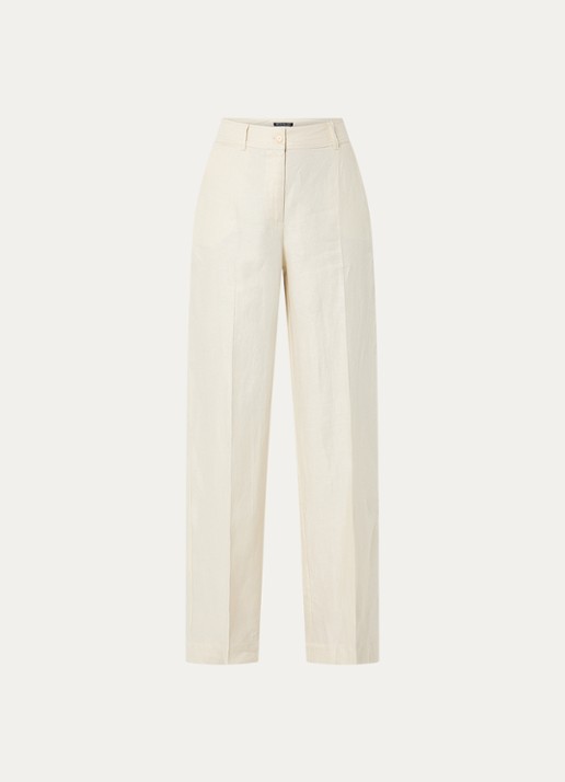 Pennyblack High waist loose fit pantalon van linnen met steekzakken  - voorkant 2 gebroken wit