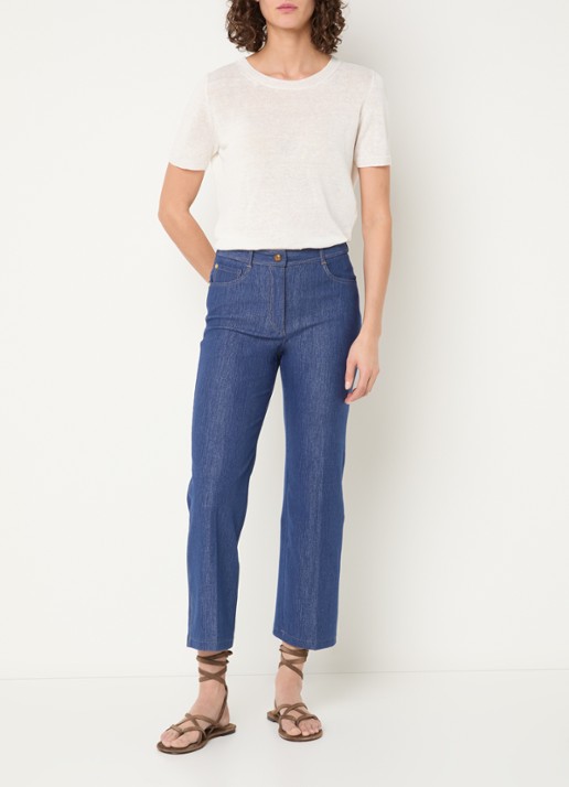 Pennyblack High waist straight fit cropped broek van chambray - voorkant 5 indigo