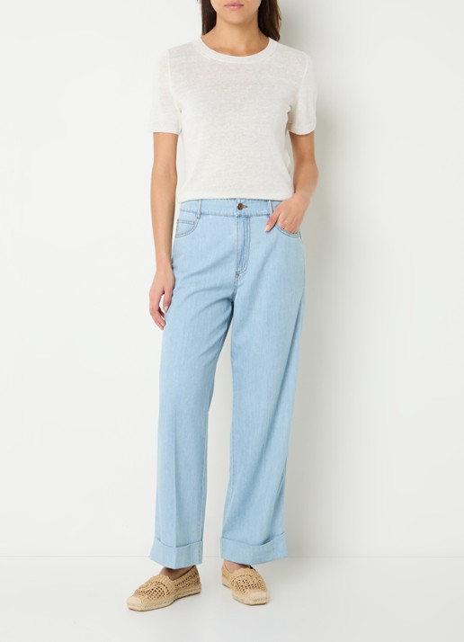 Pennyblack High waist straight leg jeans in linnenblend met lichte wassing - voorkant 5 indigo