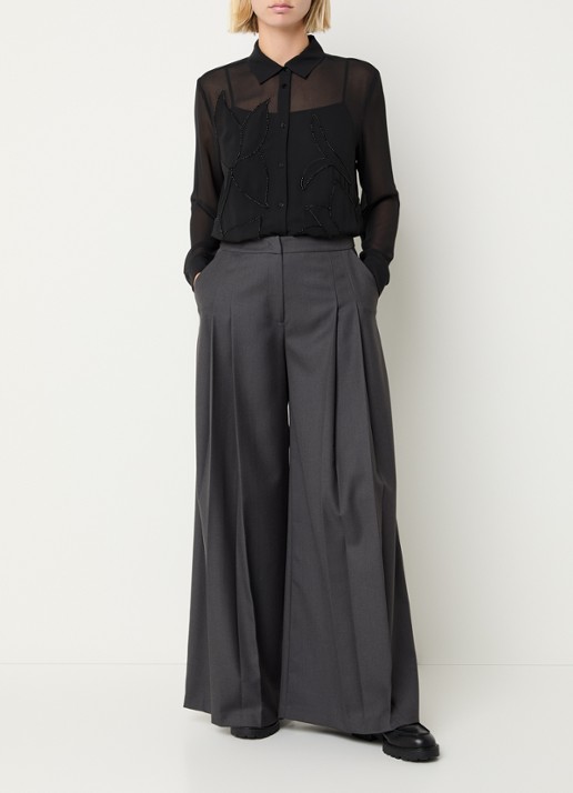 Pennyblack Ittita high waist wide fit pantalon met plooidetail - voorkant 3 donkergrijs