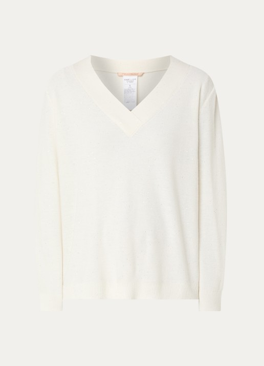 Pennyblack Macchia fijngebreide pullover in wolblend met pailletten  - voorkant 2 gebroken wit