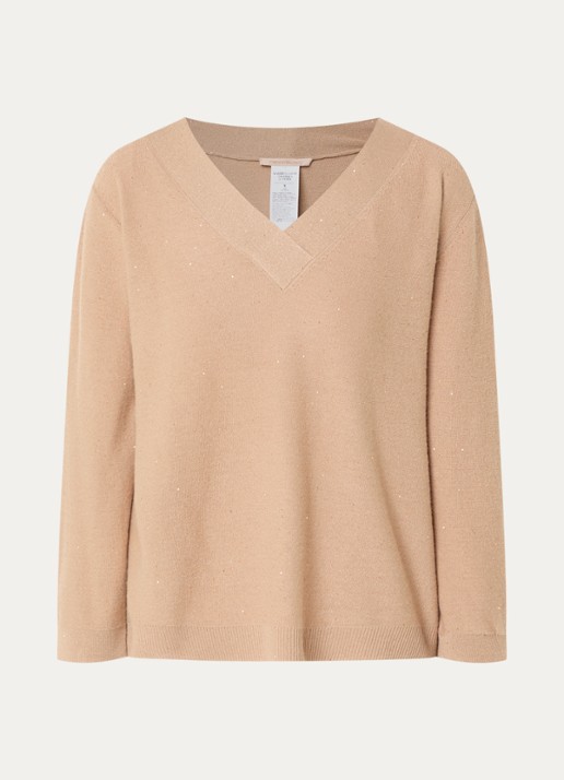 Pennyblack Macchia fijngebreide pullover in wolblend met pailletten  - voorkant 3 camel