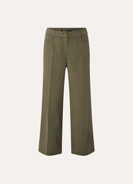 Pennyblack Magia high waist loose fit broek met persplooi en steekzakken - voorkant legergroen