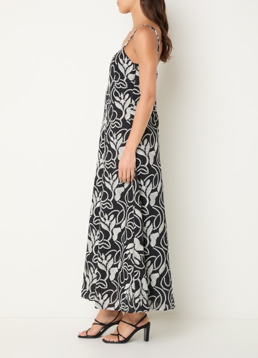 Pennyblack Maxi jurk met V-hals en borduring - voorkant 2 zwart