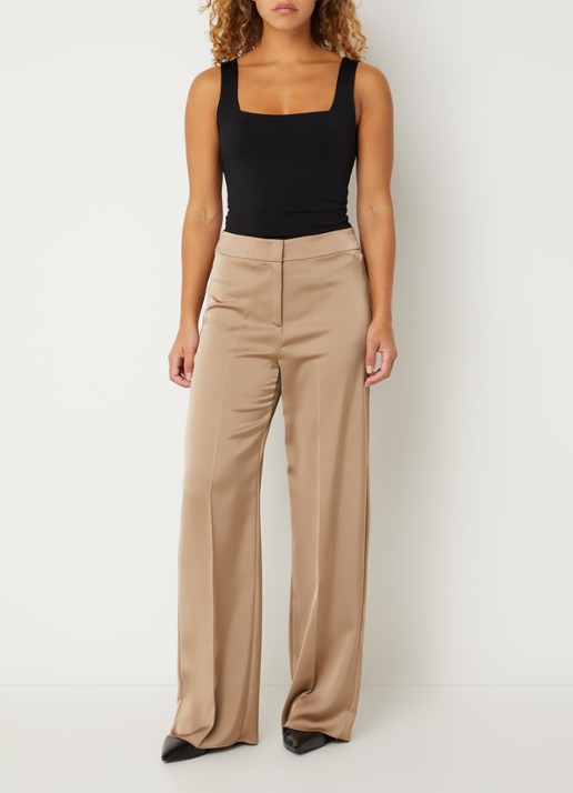 Pennyblack Mid waist wide fit pantalon van satijn - voorkant 4 camel