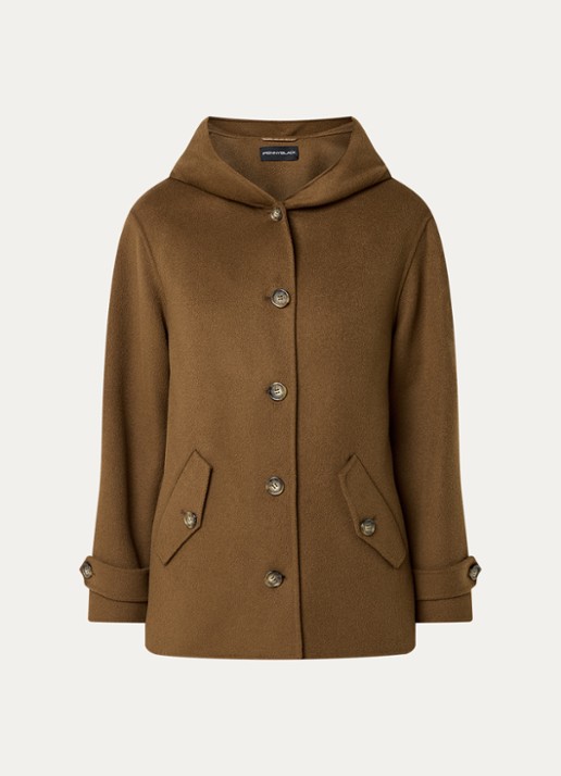 Pennyblack Newport mantel in scheerwolblend met capuchon - voorkant 3 bruin