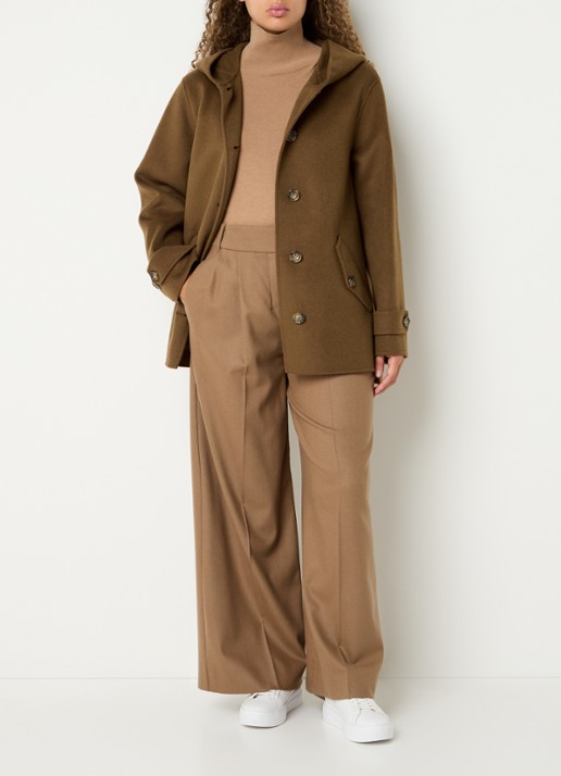 Pennyblack Newport mantel in scheerwolblend met capuchon - voorkant 4 bruin