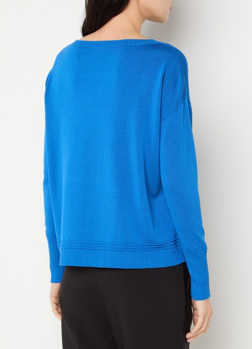 Pennyblack Pavidi fijngebreide trui in zijdeblend met boothals - achterkant royalblauw