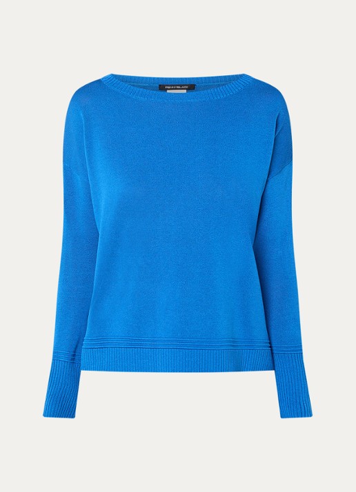 Pennyblack Pavidi fijngebreide trui in zijdeblend met boothals - voorkant 3 royalblauw