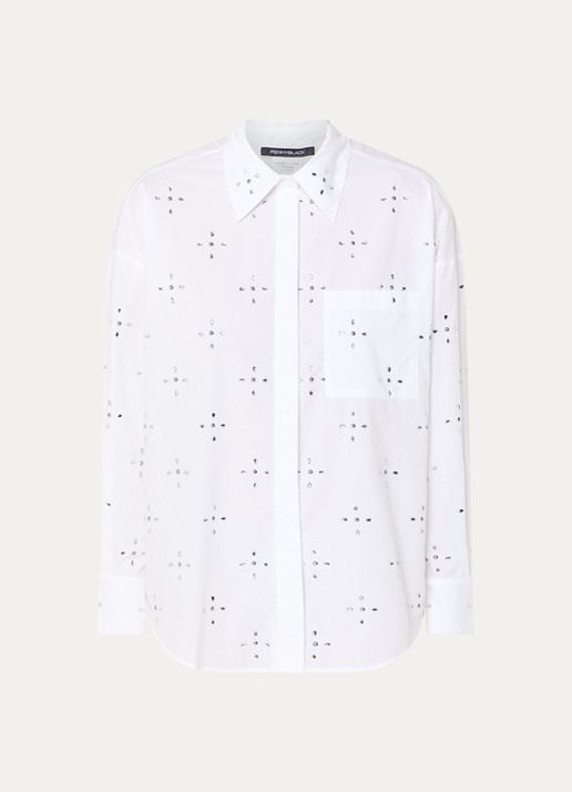 Pennyblack Secolo blouse met ruitdessin en strass  - voorkant 2 wit