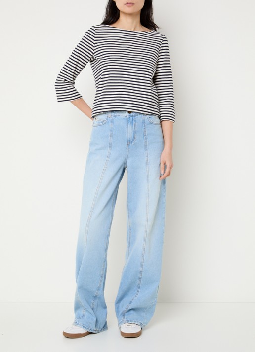 Pennyblack Top met boothals en streepprint - voorkant 4 donkerblauw