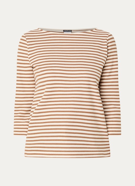 Pennyblack Top met boothals en streepprint - voorkant camel