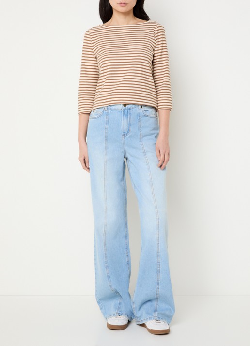 Pennyblack Top met boothals en streepprint - voorkant 2 camel