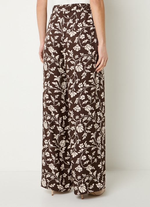 Pennyblack Utilita high waist wide fit broek van satijn met print  - achterkant 4 bruin