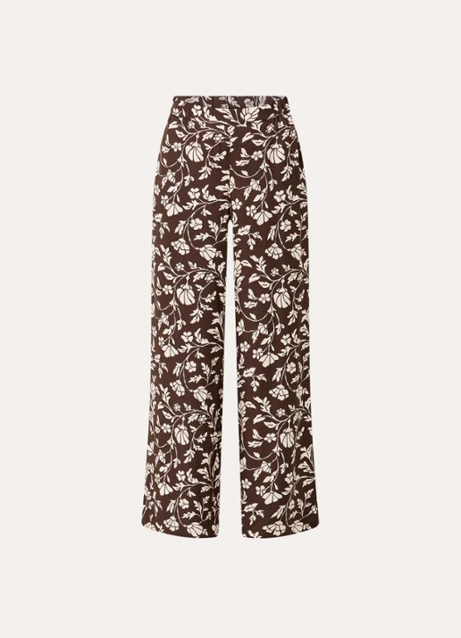 Pennyblack Utilita high waist wide fit broek van satijn met print  - voorkant bruin