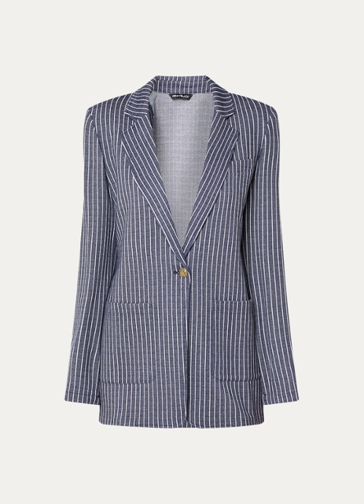 Pennyblack West blazer met opgestikte zakken en schoudervulling met streepprint - voorkant 2 donkerblauw