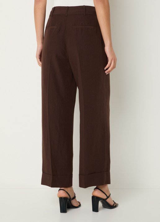 Pennyblack Zimino high waist wide fit pantalon in linnenblend - achterkant donkerbruin