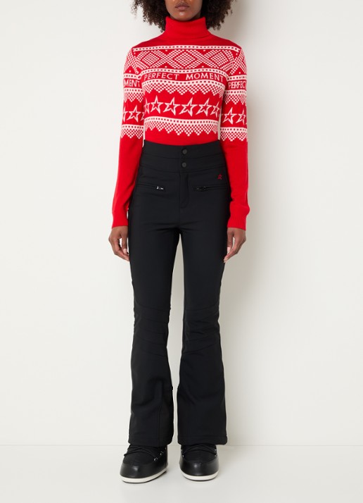 Perfect Moment Holiday grofgebreide trui van merino wol met ingebreid patroon  - voorkant 2 rood
