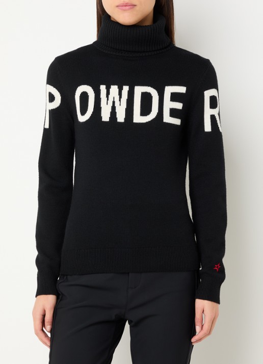 Perfect Moment Powder grofgebreide trui van merino wol met ingebreid logo en col  - detail 3 zwart