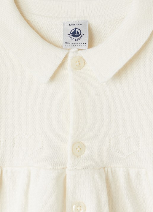 Petit Bateau Blousejurk met ingebreid patroon - detail 3 gebroken wit