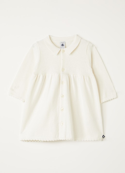 Petit Bateau Blousejurk met ingebreid patroon - voorkant gebroken wit