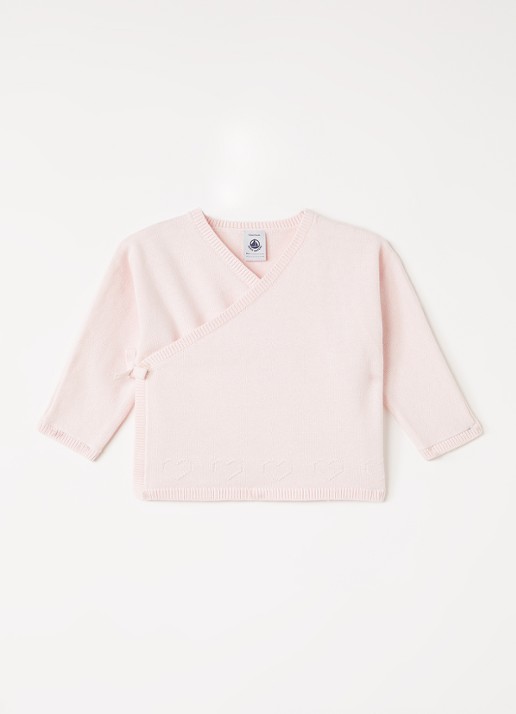 Petit Bateau Fijngebreid vest met overslag - voorkant lichtroze
