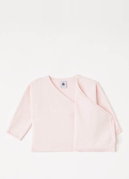 Petit Bateau Fijngebreid vest met overslag - voorkant 2 lichtroze