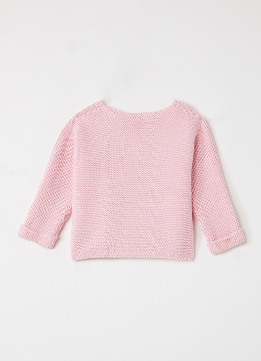 Petit Bateau Grofgebreid vest met ronde hals - achterkant roze