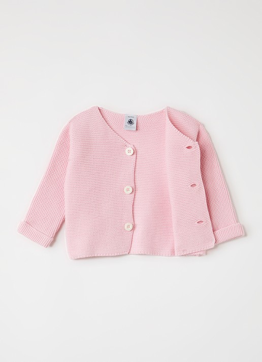 Petit Bateau Grofgebreid vest met ronde hals - voorkant 3 roze