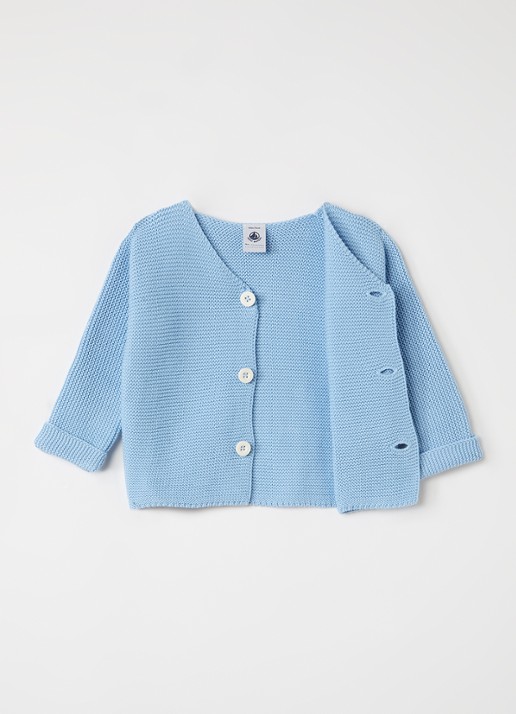 Petit Bateau Grofgebreid vest van katoen - voorkant 2 blauwgrijs