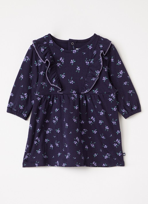 Petit Bateau Jurk met bloemenprint - voorkant donkerblauw