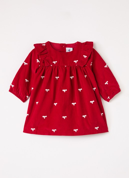 Petit Bateau Jurk van corduroy met borduring en volant