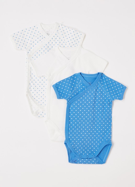 Petit Bateau Romper met print in 3-pack - voorkant blauw