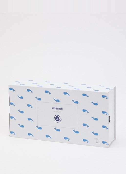 Petit Bateau Romper met print in giftbox 5-delig - detail lichtblauw