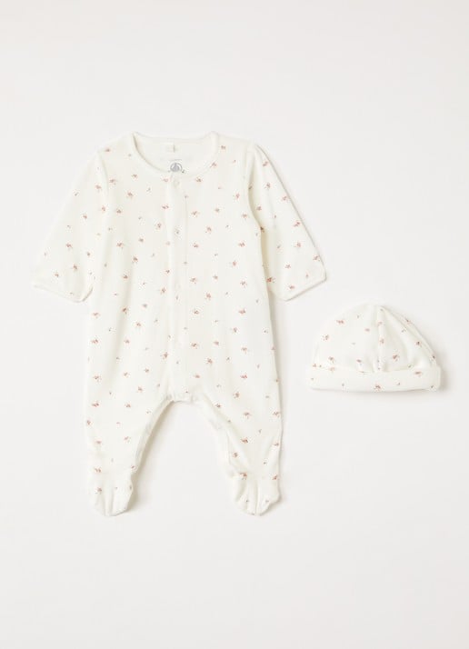 Petit Bateau Set van babypak met muts in giftbox 2-delig - voorkant 2 gebroken wit