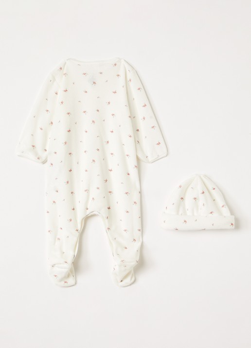 Petit Bateau Set van babypak met muts in giftbox 2-delig - voorkant 3 gebroken wit
