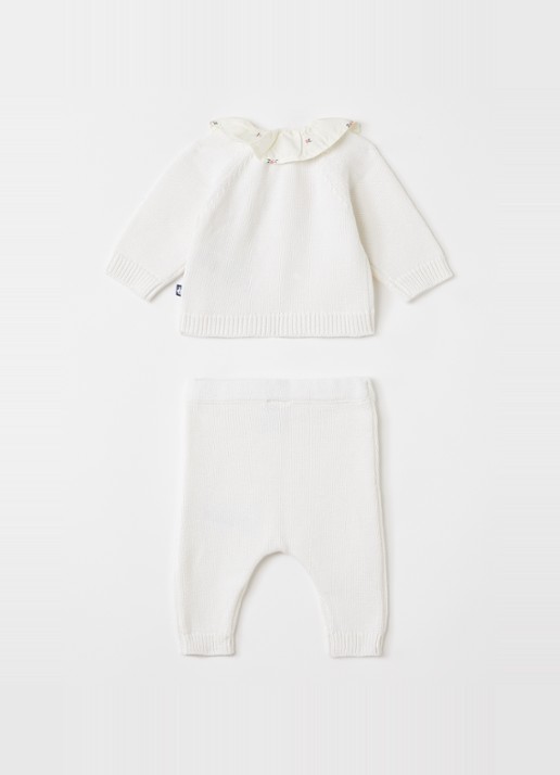 Petit Bateau Set van fijngebreide trui met babybroek 2-delig - voorkant 2 gebroken wit
