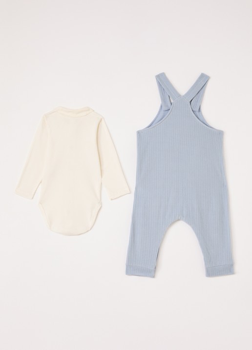 Petit Bateau Set van romper met tuinbroek 2-delig - voorkant 2 blauw