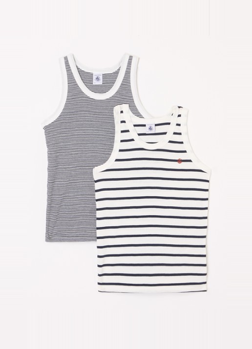 Petit Bateau Singlet met streepprint in 2-pack - voorkant donkerblauw