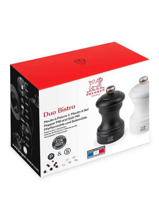 Peugeot Bistro peper- en zoutmolen 10 cm 2-delig - voorkant 2 wit