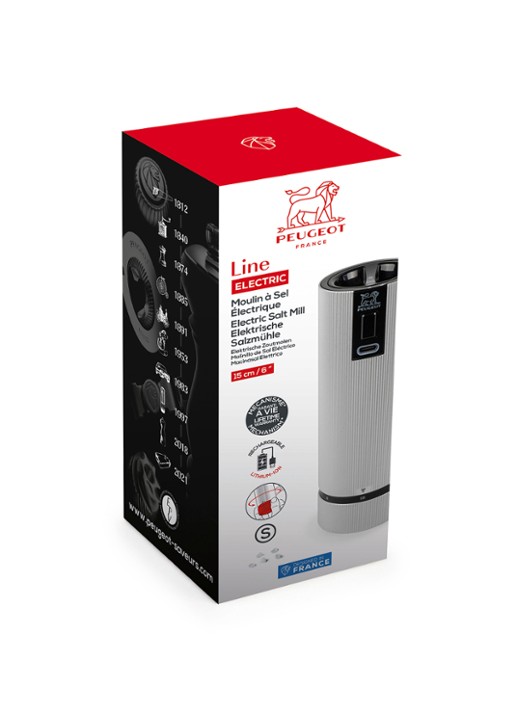 Peugeot Line elektrische zoutmolen 15 cm - voorkant 2 zilver