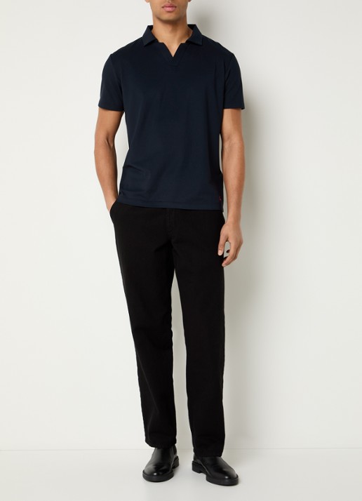 Peuterey Helgo regular fit polo in zijdeblend met logoborduring - voorkant 3 donkerblauw