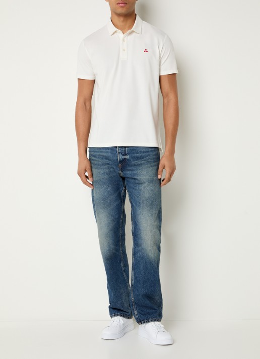 Peuterey Mezzola regular fit polo in zijdeblend met logoborduring - voorkant 3 gebroken wit