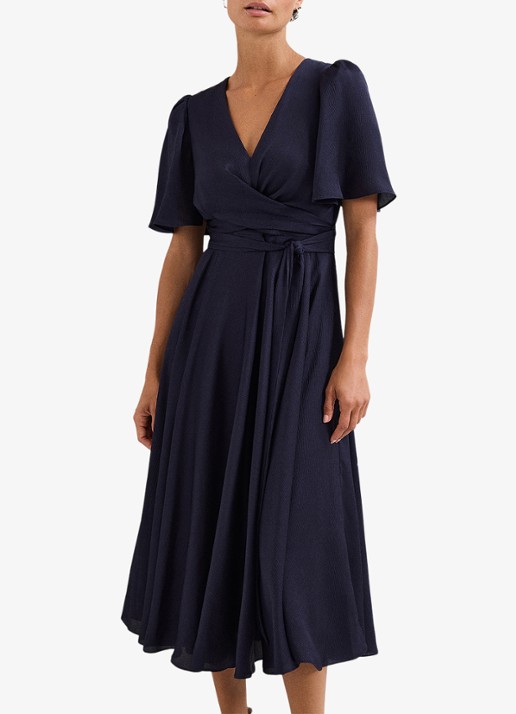 Phase Eight Abbie midi jurk met strikceintuur pofmouwen