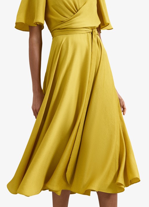 Phase Eight Abbie midi wikkeljurk met V-hals en ceintuur - detail 6 okergeel