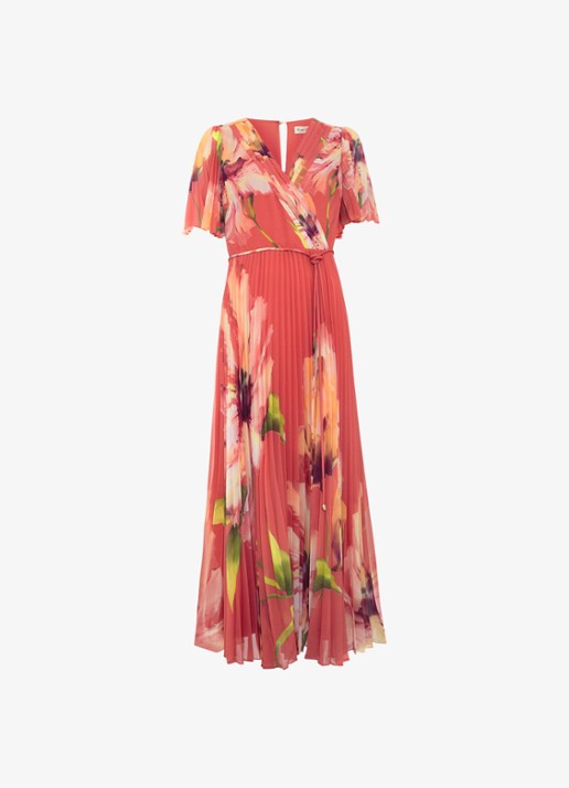 Phase Eight Abigail maxi jurk met bloemenprint - voorkant 2 koraal