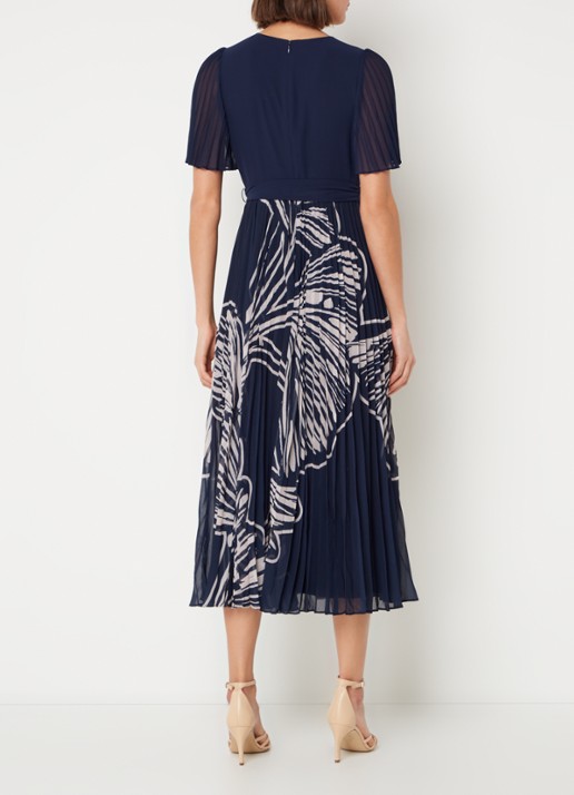 Phase Eight Abigail midi tuniekjurk met print en plissé  - achterkant donkerblauw