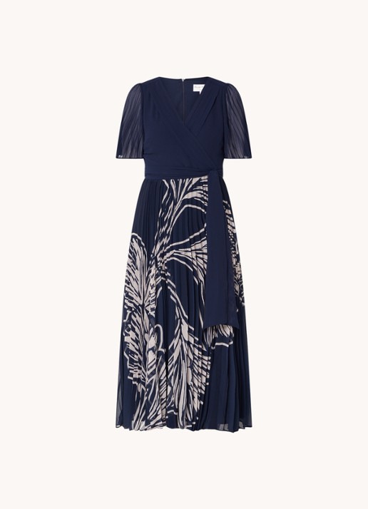 Phase Eight Abigail midi tuniekjurk met print en plissé  - voorkant 2 donkerblauw