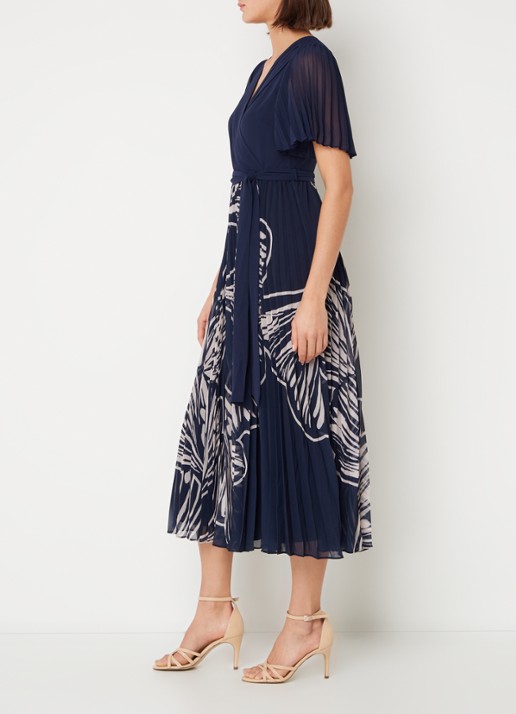 Phase Eight Abigail midi tuniekjurk met print en plissé  - voorkant 3 donkerblauw